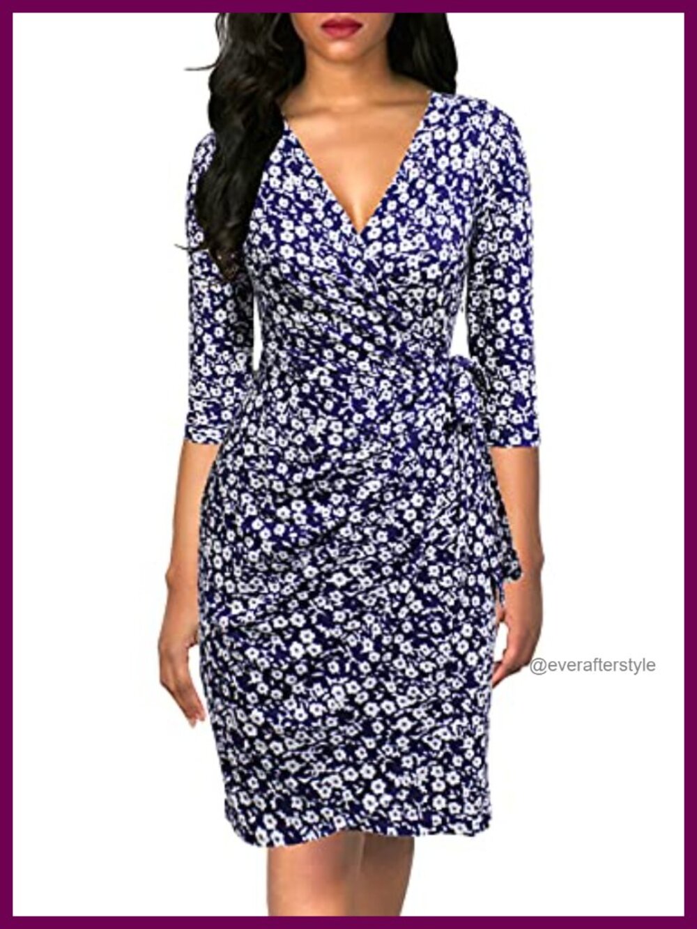 Women's 3/4 Sleeve V Neck Faux Wrap Dress Cocktail Party Work
